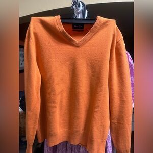 Massimo Dutti Orange V-Neck Cashmere Sweater